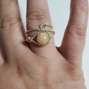 Adjustable Gold Wire-Wrapped Ring With Stone